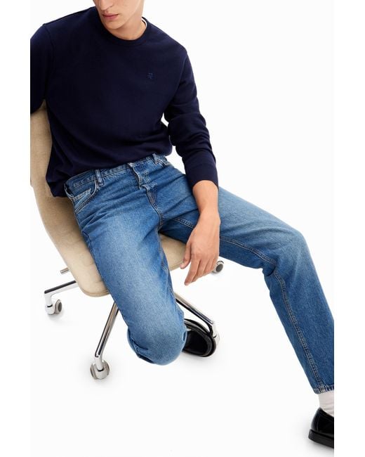 Desigual Blue Straight Jeans, Cotton for men