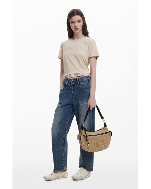 Desigual White Wicker Logo Bag, Paper