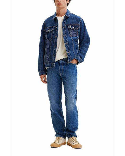 Desigual Blue Patchwork Denim Trucker Jacket, Cotton for men