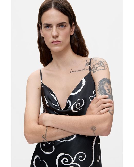 Desigual Black Short Printed Strappy Dress, Viscose