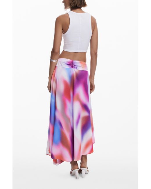 Desigual Pink Asymmetric Long Gradient Skirt, Polyester