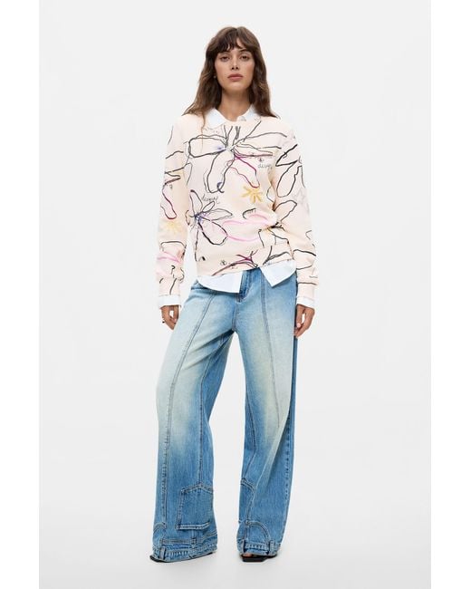 Desigual Natural Floral Print Sweatshirt 100% Cotton, Cotton