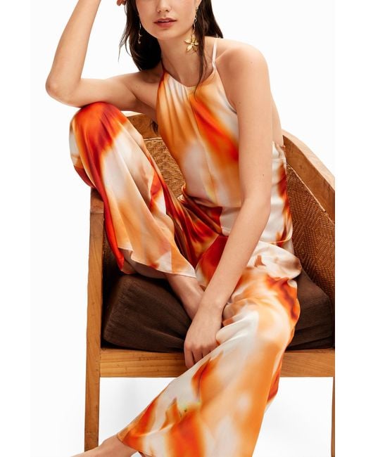 Desigual Orange Abstract Halter Jumpsuit, Viscose