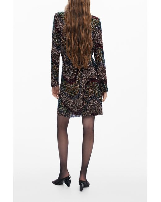 Desigual Black Sequin Short Dress, Polyester