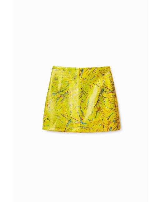 Desigual Yellow Arty Slim Mini Skirt, Polyurethane