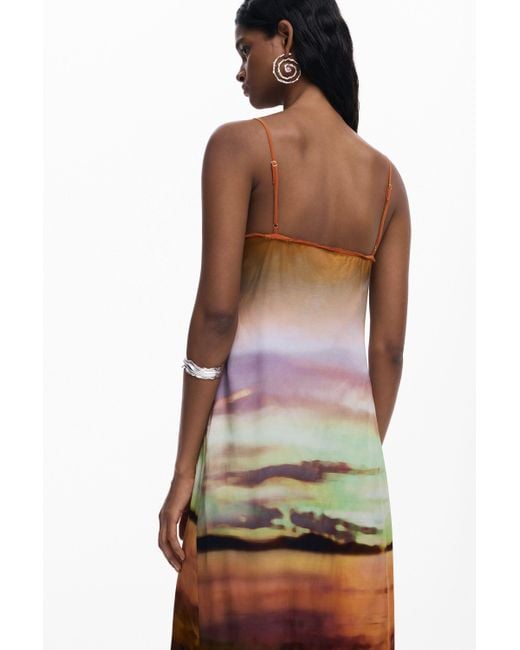 Desigual White Long Sunset Strap Dress