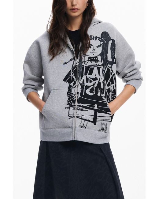 Desigual White Printed Zipper Sweatshirt M. Christian Lacroix