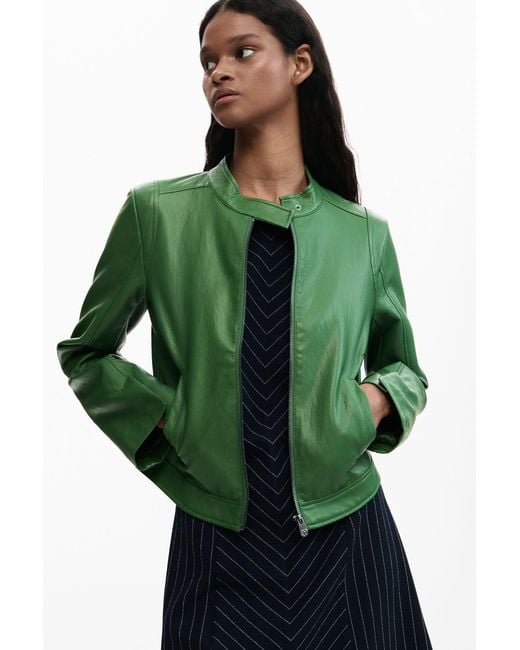 Desigual Green Jacket Faux Leather, Polyurethane