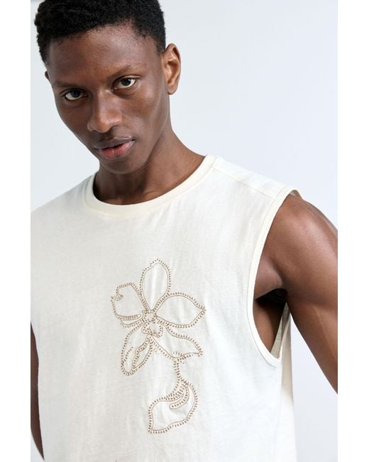 Desigual White Embroidered Spaghetti Strap Top, Cotton for men
