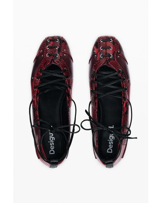 Desigual Red Ballerina With Laces, Polyurethane