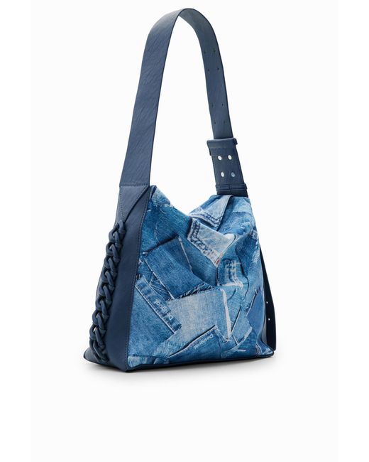 Desigual Blue Large Denim Patchwork Bag, Polyester