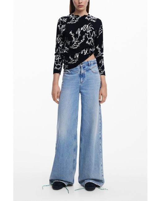Desigual Blue Fine Lettering Sweater