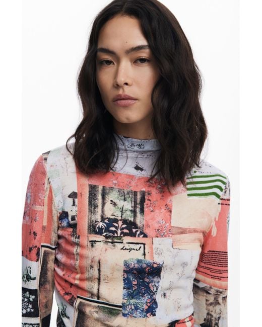 Desigual Red Fine Postcard Sweater