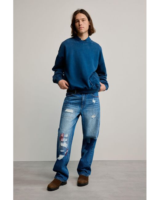 Desigual Blue Plain Sweatshirt Logo, Cotton for men