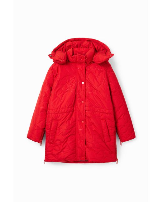 Desigual Red Padded Heart Coat