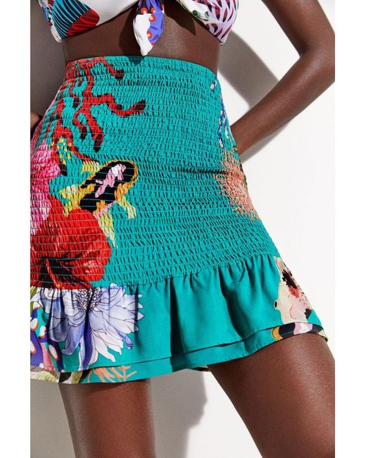 Desigual Blue Sustainable Coral Miniskirt, Viscose
