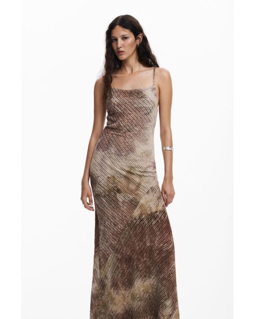 Desigual Brown Long Gradient Strap Dress