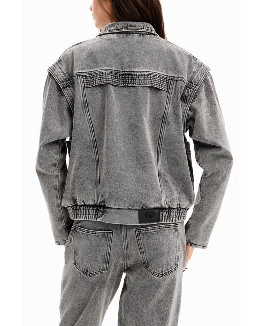 Desigual Gray Denim Detachable Sleeve Jacket, Cotton