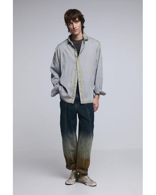 Desigual Gray Shirt Lettering Worn Effect, Lyocell for men