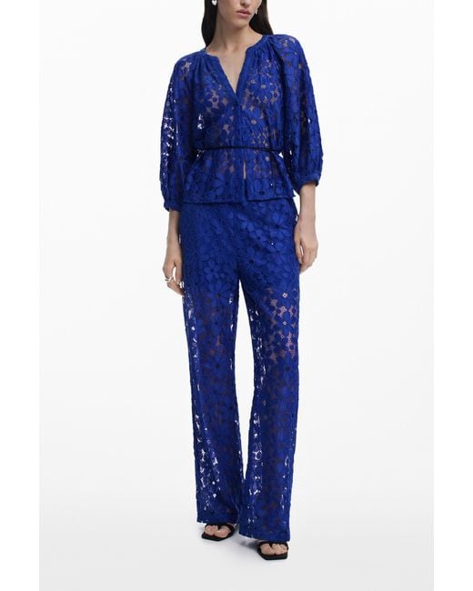 Desigual Blue Cut-Out Blouse, Polyester