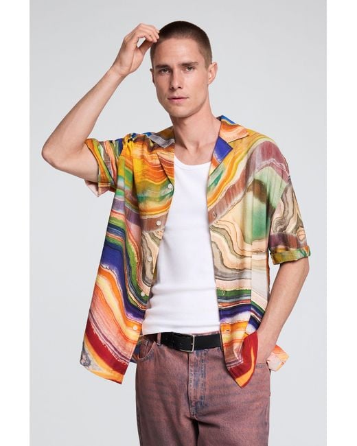 Desigual Brown Abstract Print Shirt for men