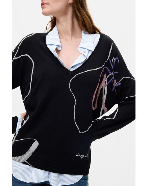 Desigual Blue Fine Knit Printed Sweater