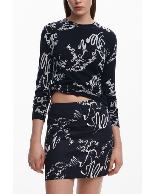 Desigual Black Minirock Mit Schriftzug, Cotton