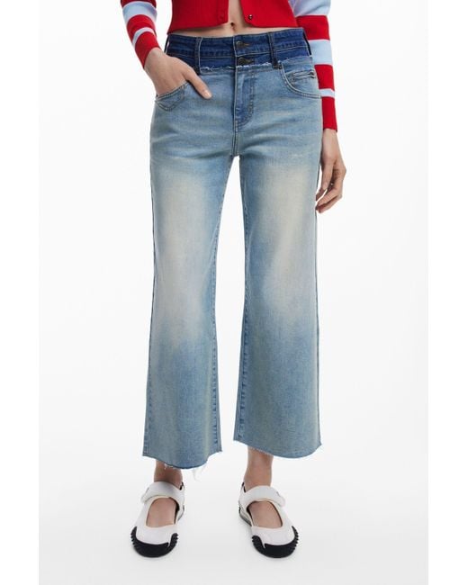 Desigual Red Two-Tone Double Waist Jeans