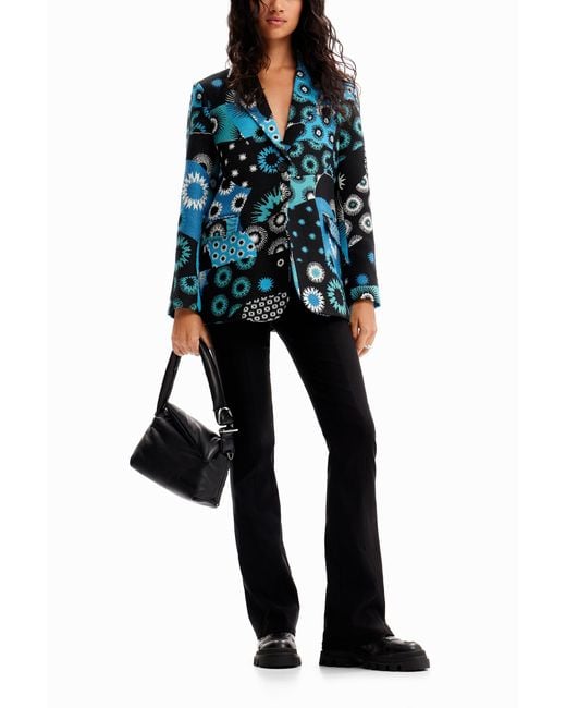 Desigual Blue Patchwork Jacquard Blazer