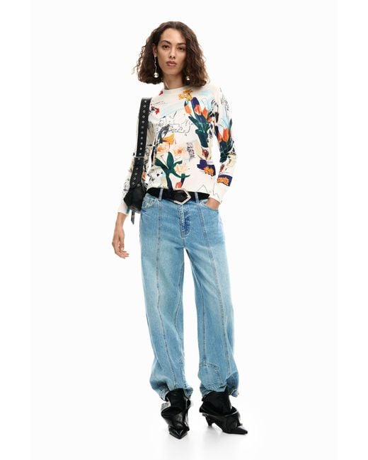 Desigual White Thin Sweater Plants