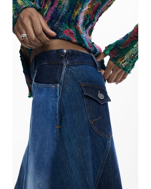 Desigual Blue Denim Patch Skirt, Cotton