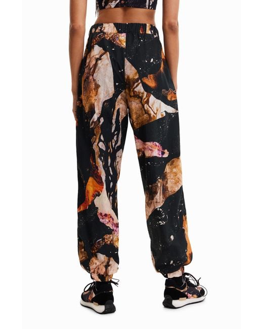 Desigual Black Mineral-Effect Print Joggers, Polyester