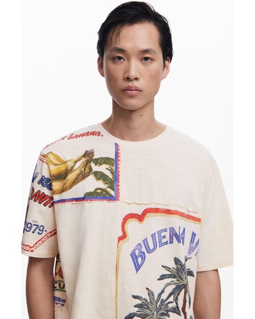 Desigual White Buenavida Postcard T-Shirt for men