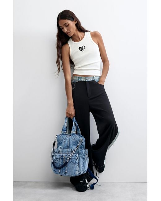 Desigual Blue Multi-Position Denim Backpack, Cotton