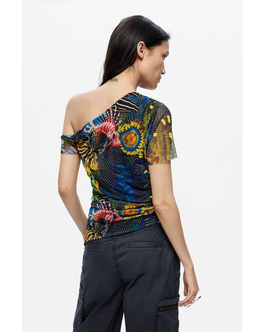 Desigual Blue Asymmetrical Lacorix T-Shirt, Polyester