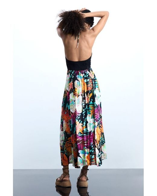 Desigual White Long Tropical Dress, Viscose