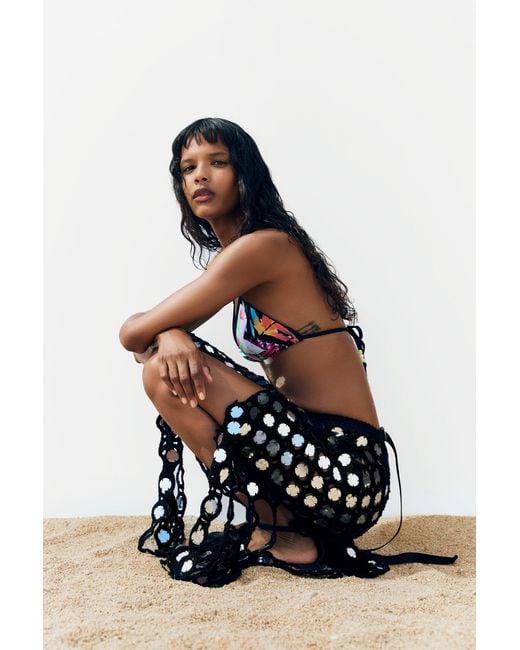 Desigual White Crochet Pareo With Sequins