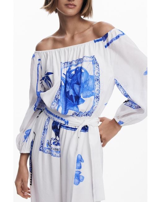 Desigual Tamesis White & Blue Jumpsuit 25swpw06