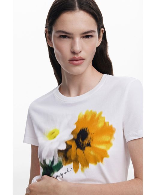 Desigual Blurred Flowers T-Shirt, Cotton