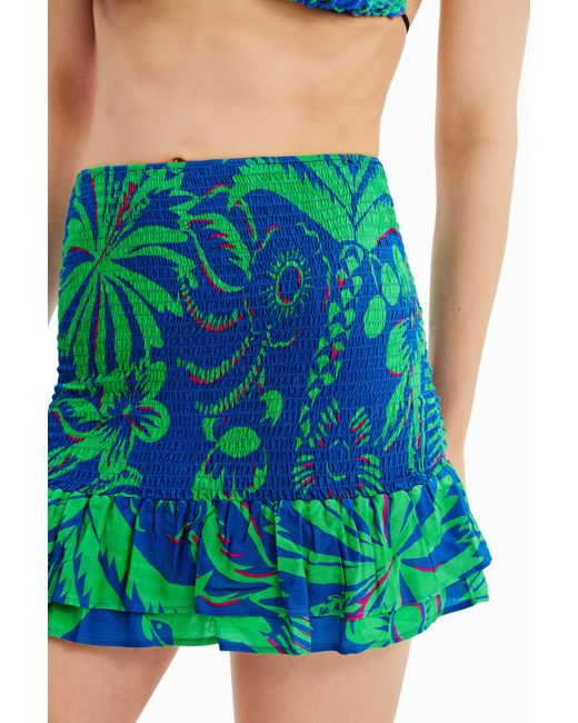 Desigual Blue Slim Tropical Mini Skirt, Viscose
