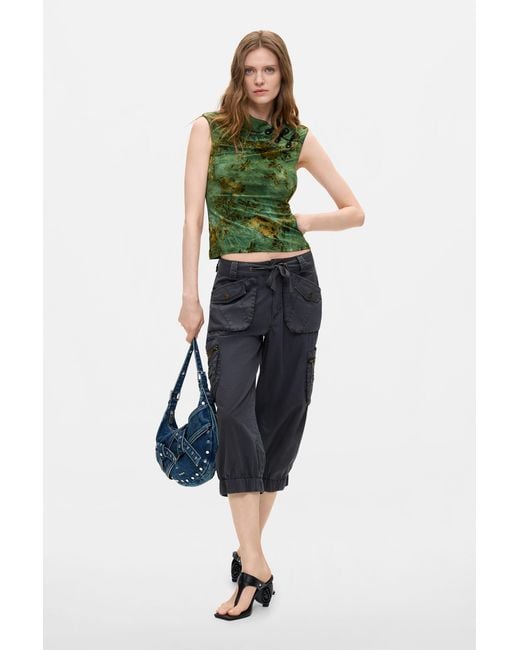 Desigual Green Printed Flocked Top, Polyester