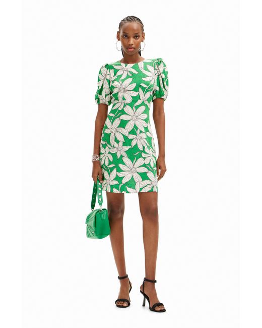 Desigual Green Short Floral Dress