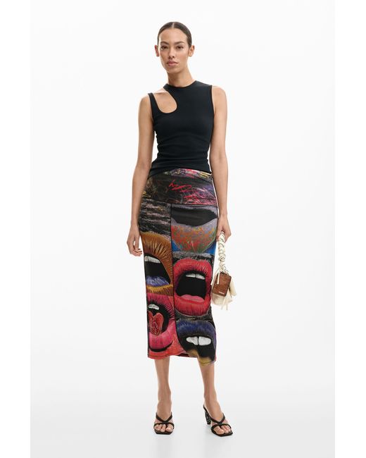 Jupe Desigual - Taille 38 - Rouge - Genou - Occasion Très Bon état