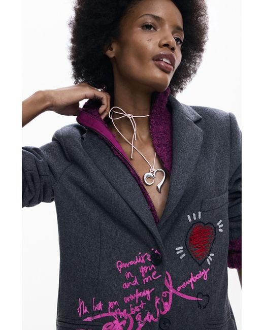 Desigual Blue Combined Hooded Blazer
