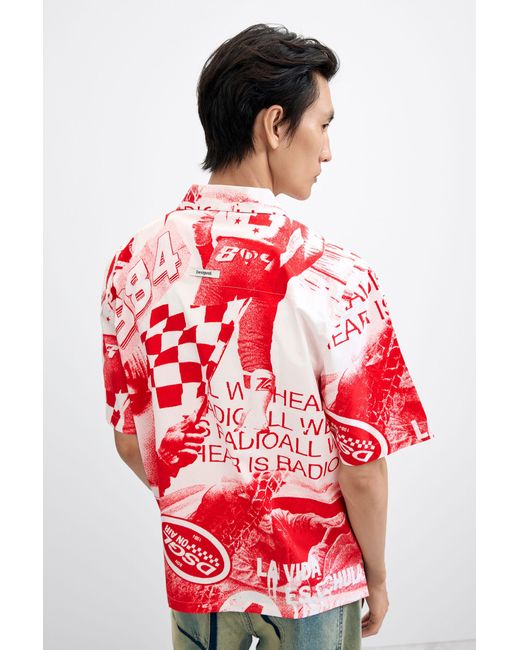 Desigual Red Racing Printed Shirt, Cotton for men