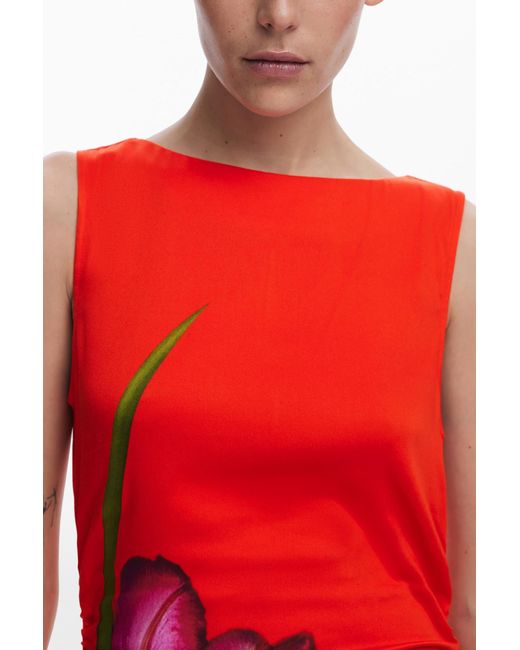 Desigual Red Orchid Asymmetrical Dress, Viscose