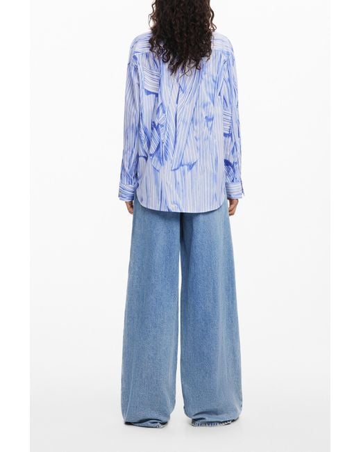 Desigual Blue Oversized Arty Shirt, Cotton