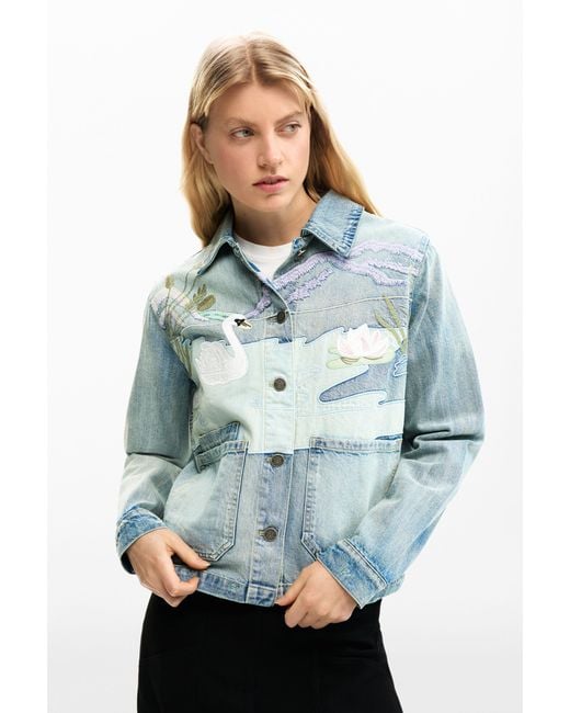 Desigual Blue Denim Patch Jacket, Cotton