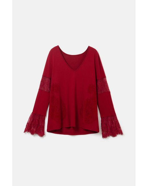 Camiseta Encaje Floral Desigual de color Red