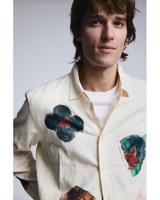 Desigual Gray Mosaic Patch Shirt, Cotton for men